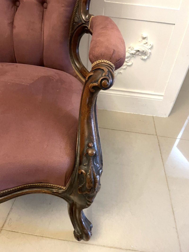 Unusual Pair of Antique Victorian Quality Carved Walnut Armchairs - Image 10